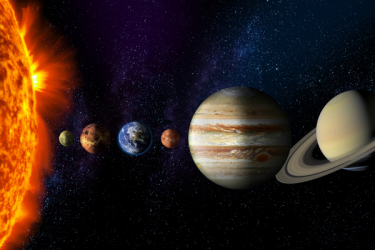 the planets on a dark background