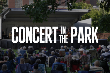 Concert in the Park text on dark photo background